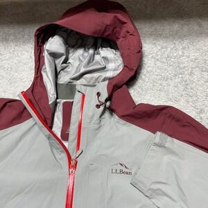 LL Bean Tek O2 2.5L Rain Jacket Womens Medium Gray Burgundy Waterproof Shell